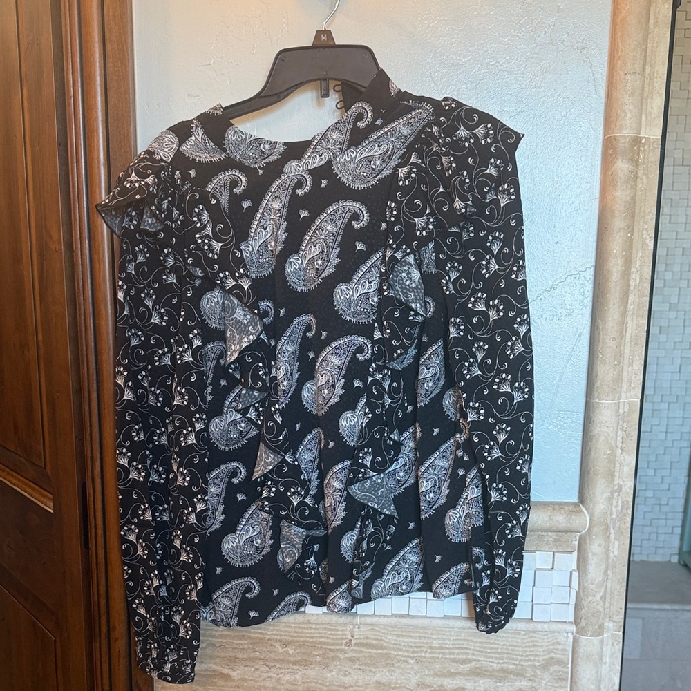 Ted Baker London Black and White Paisley Long-Sleeve Blouse